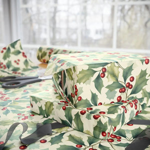 Holiday Holly Wrapping Paper Roll — Vintage Green & Red Mistletoe Pattern