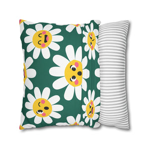 Emotive Daisy Throw Pillowcase — Cute Emoji Flower Decorative Pillow Cover