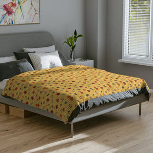 Autumn Plaid Throw Blanket — Cozy Yellow Fall Leaves Microfiber Blanket