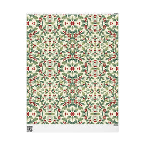 Holiday Holly Wrapping Paper Roll — Vintage Green & Red Mistletoe Pattern