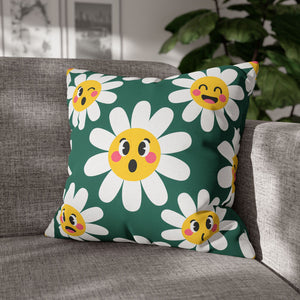 Emotive Daisy Throw Pillowcase — Cute Emoji Flower Decorative Pillow Cover