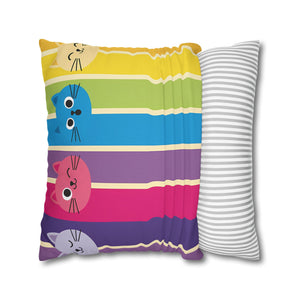 Rainbow Cat Stripe Pillowcase — Colorful Cute Cat Throw Pillow Cover