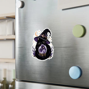 Mystical witch cat crystal ball kiss-cut vinyl decal - home decor decals