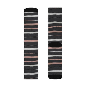 Striped Sublimation Socks — Black, Gray & Rose Crew Socks