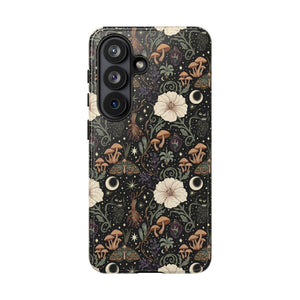 Mystic Night Floral Phone Case — Moon, Moths & Mushroom Pattern Tough Case