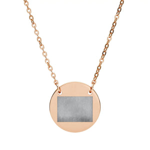 Rose gold PVD circle pendant by DipaliZ, square panel for personalised engraving