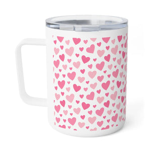 Pink heart pattern insulated coffee mug - mugs