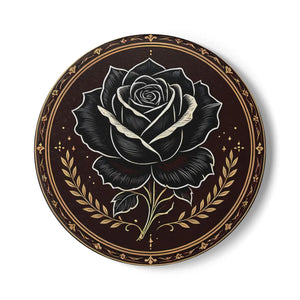 Black Rose Ceramic Coaster — Gothic Floral Drink Coaster