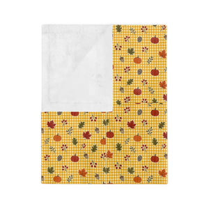 Autumn Plaid Throw Blanket — Cozy Yellow Fall Leaves Microfiber Blanket