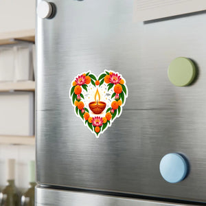 Heart-shaped diya and marigold floral vinyl decal - home decor decals