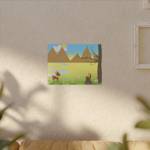 A scenery with a Squirrel and a Deer , Matte Canvas, Stretched, 0.75"