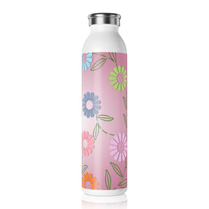 Flowers on pink Slim Water Bottle