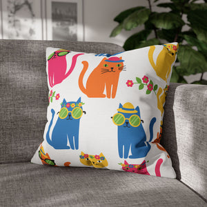 Colorful Cat Pattern Square Pillow Cover — Cute Sunglasses Cats Decorative Throw Pillowcase