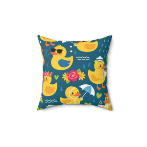 Rubber Duck Pattern Decorative Pillow — Cute Yellow Ducks on Teal