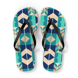 Geometric teal and navy flip flops - slippers