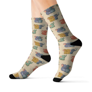 Cute Pastel Bear Pattern Sublimation Socks — Cozy Novelty Crew Socks for Women & Men