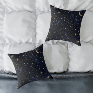 Celestial Constellation Square Pillow — Starry Night Moon & Constellations Throw Pillow