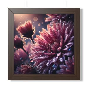Chrysanthemum with dew drops framed vertical poster - posters