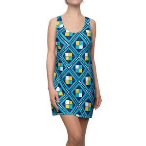 All Over Prints - Geometric Blue Racerback Dress - Vibrant Tile Print - Dipaliz Xs
