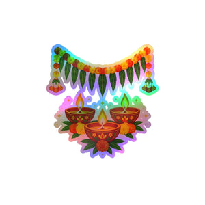 Diwali diyas and marigold toran kiss-cut vinyl decal - home decor decals