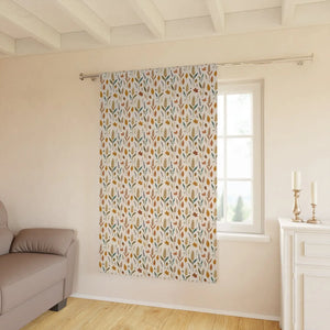 Gold, terracotta and dusty teal botanicals on a DipaliZ blackout panel