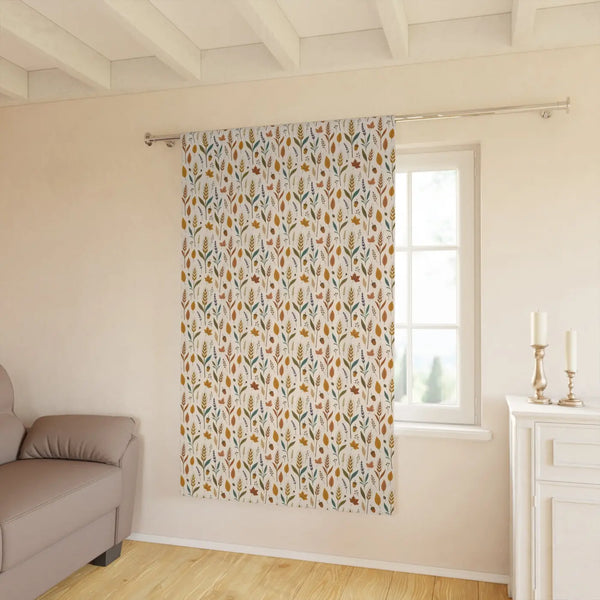 Gold, terracotta and dusty teal botanicals on a DipaliZ blackout panel