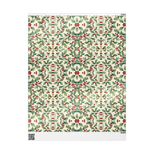 Holiday Holly Wrapping Paper Roll — Vintage Green & Red Mistletoe Pattern