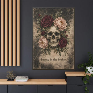 Beauty in the broken skull and floral framed canvas wall art - printable