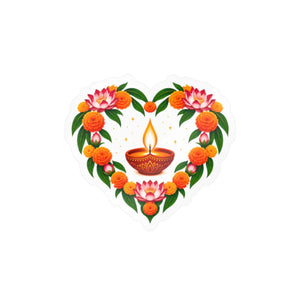 Heart-shaped diya and marigold floral vinyl decal - home decor decals