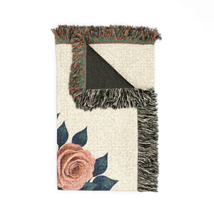 Woven Blanket — Vintage Rose Floral Throw Blanket (Pink & Teal Options)