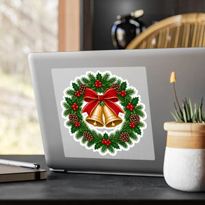 Christmas bell wreath kiss-cut vinyl decal - home decor decals