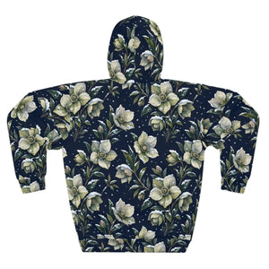 Floral Hoodie — Dark Green Hellebore All-Over Print Pullover