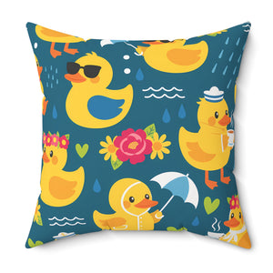 Rubber Duck Pattern Decorative Pillow — Cute Yellow Ducks on Teal