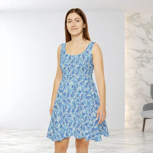 All Over Prints - Blue Paisley Skater Dress - Floral Summer Style - Dipaliz Xs