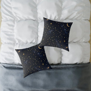 Celestial Constellation Square Pillow — Starry Night Moon & Constellations Throw Pillow