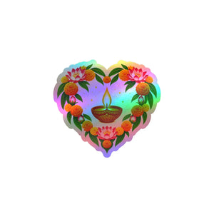 Heart-shaped diya and marigold floral vinyl decal - home decor decals
