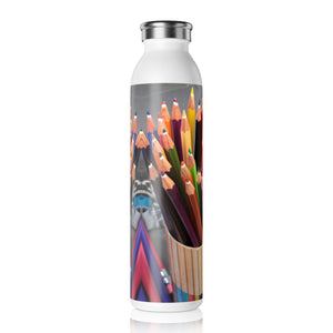 Back to school color pencils and school supplies, Slim Water Bottle