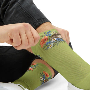 Floral Bouquet Sublimation Socks — Green Vintage Flower Crew Socks