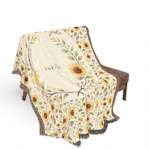 Personalized, Sunflower & Midnight Floral Woven Throw Blanket