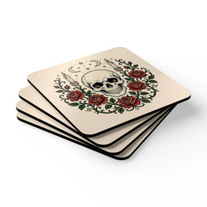 Skull & Roses Cork Coaster Set — Gothic Candle Altar Drink Protectors