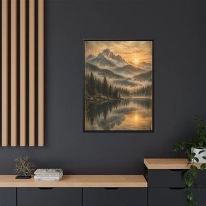 Framed canvas mountain lake sunset landscape wall art - printable