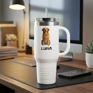 40oz Insulated Travel Mug, Personalized Dog Photo & Name (golden Retriever) - Mugs