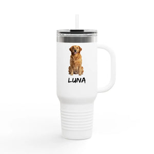 40oz Insulated Travel Mug, Personalized Dog Photo & Name (golden Retriever) - Mugs