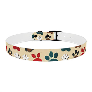 Paw Print Dog Collar — Colorful Red, Teal & Brown Paw Pattern