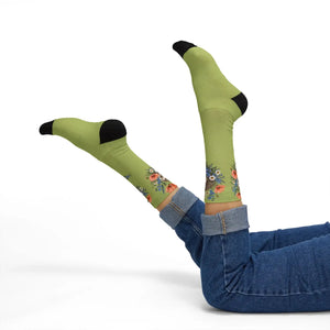 Floral Bouquet Sublimation Socks — Green Vintage Flower Crew Socks