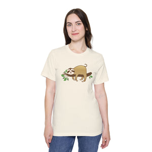 Sloth on a tree branch, Unisex Jersey Short Sleeve Tee