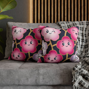 Kawaii Pink Blossom Pillowcase — Cute Floral Decorative Throw Pillow