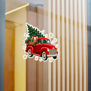 Vintage red christmas truck kiss-cut vinyl decal - home decor decals
