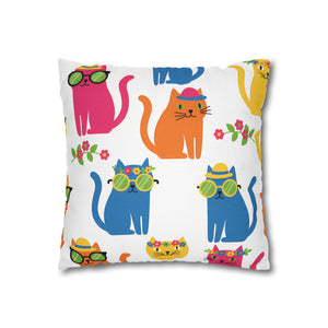 Colorful Cat Pattern Square Pillow Cover — Cute Sunglasses Cats Decorative Throw Pillowcase