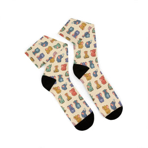 Cute Pastel Bear Pattern Sublimation Socks — Cozy Novelty Crew Socks for Women & Men